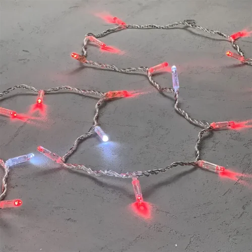 Гирлянда Нить с Колпачком 10м Красная с Мерцанием Белого Диода 24В, 100 LED, Провод Прозрачный ПВХ, IP65. Фото 3.