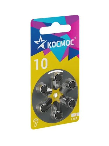 Элемент питания воздушно-цинковая для слуховых аппаратов ZA10 (10 PR70 DA230 V10) 1.45В (уп.6шт) КОСМОС KOCZA-10BL6 - фото