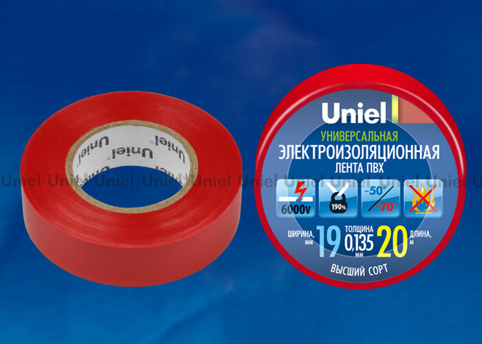 UIT-135P 20/19/01 RED Изоляционная лента Uniel 20м, 19мм, 0,135мм, 1шт, цвет Красный - фото