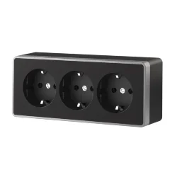 Розетка тройная с заземлением и шторками Gallant черный с серебром W5073134