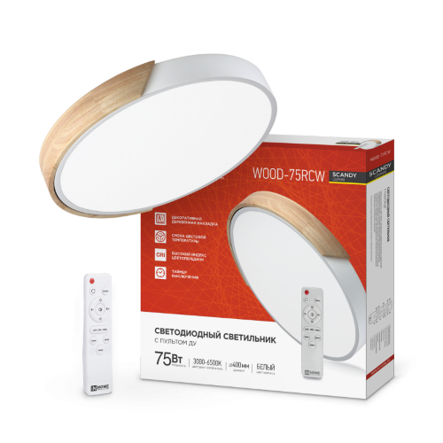 Светильник светодиодный SCANDY WOOD-75RCW 75Вт 230В 3000-6500K 6000Лм 400x50мм с пультом ДУ белый IN HOME - Фото
