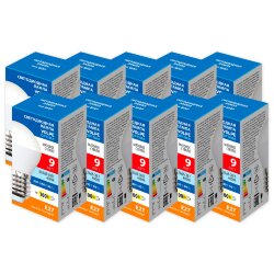 LED-G45-9W-4000K-E27-FR-SLS SET10 Лампа светодиодная, Форма шар, матовая, Серия Optima, Белый свет 4000K, Упаковка 10 штук