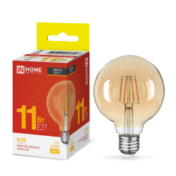 Лампа светодиодная LED-GL95-deco gold 11Вт 230В E27 3000K 1040Лм 95мм золотистая IN HOME
