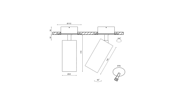 Крепление сменное М1 для светильников VILLY, поворотное встраиваемое в гипсокартон, цвет Белый, VL-M1-WH. Фото 2