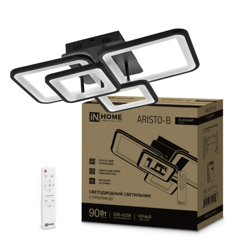 Светильник светодиодный ELEGANT ARISTO-B 90Вт 230В 3000-6500K 535х370х150мм пульт ДУ черный IN HOME - Фото
