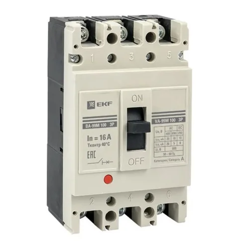 Выключатель автоматический 3п 100/16А 35кА ВА-99М PROxima EKF mccb99-100-16m - фото