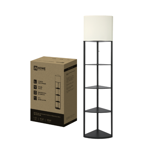 Светильник напольный под лампу этажерка угловая ТНО 11С-Е27-WB белый абажур, черный корпус IN HOME - Фото