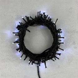Гирлянда Нить 10м Белая с Мерцанием Каждого Диода 24В, 100 LED, Провод Черный ПВХ, IP54