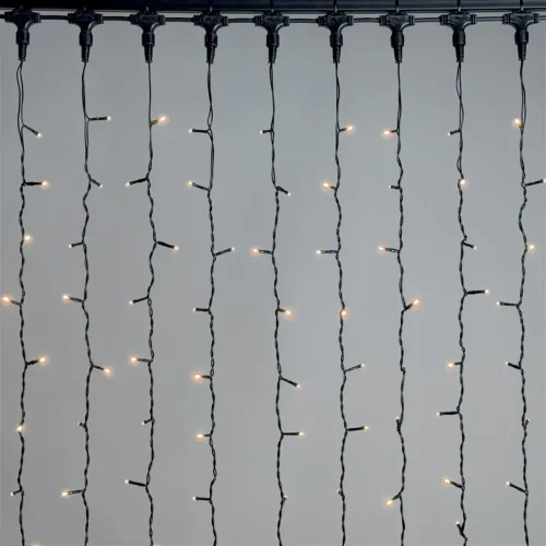 Гирлянда Занавес 2 x 3 м Экстра Тепло-Белый 220В, 600 LED, Провод Черный ПВХ, IP54. Фото 1.