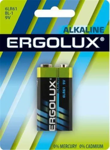 Элемент питания алкалиновый 'крона' 6LR61 9В Alkaline BL-1 (блист.1шт) Ergolux 11753 - фото