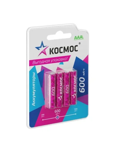 Аккумулятор AAA/R03 600мА.ч NI-MN BP-4 (блист.4шт) КОСМОС KOCR03NIMH600mAh4BL - фото