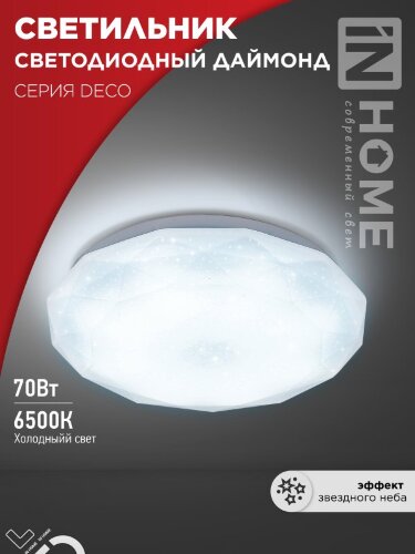 Светильник светодиодный серии DECO ДАЙМОНД 70Вт 230В 6500К 6300Лм 496х85мм IN HOME - Фото