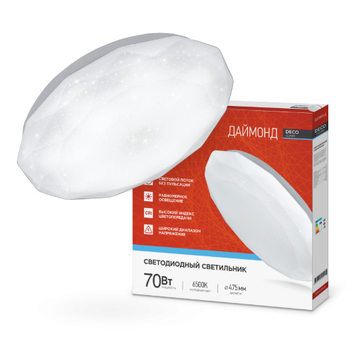 Светильник светодиодный серии DECO ДАЙМОНД 70Вт 230В 6500К 6300Лм 496х85мм IN HOME - Фото