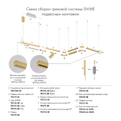 Трек SHINE BASE, 1м, 48V DC, IP20, сатинированная латунь, алюминий, Denkirs TR5710-SB