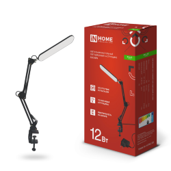 Светильник настольный светодиодный PLUS ССС-05Ч 12Вт 6500К 500Лм, USB, с адаптером, на струбцине ЧЕРНЫЙ IN HOME