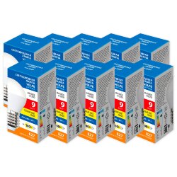 LED-G45-9W-3000K-E27-FR-SLS SET10 Лампа светодиодная, Форма шар, матовая, Серия Optima, Теплый белый свет 3000K, Упаковка 10 штук