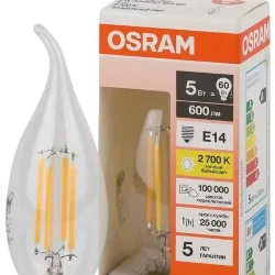 Лампа светодиодная филаментная 6W/2700K (=75W) E14 | Свеча на ветру | LED STAR 5Y FILAMENT | - OSRAM