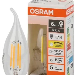 Лампа светодиодная филаментная 6W/2700K (=75W) E14 | Свеча на ветру | LED STAR 5Y FILAMENT | - OSRAM