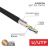 Кабель витая пара U/UTP кат.5E 4х2х24AWG solid CU PE Outdoor трос черн. (м) Rexant 01-0046 - фото