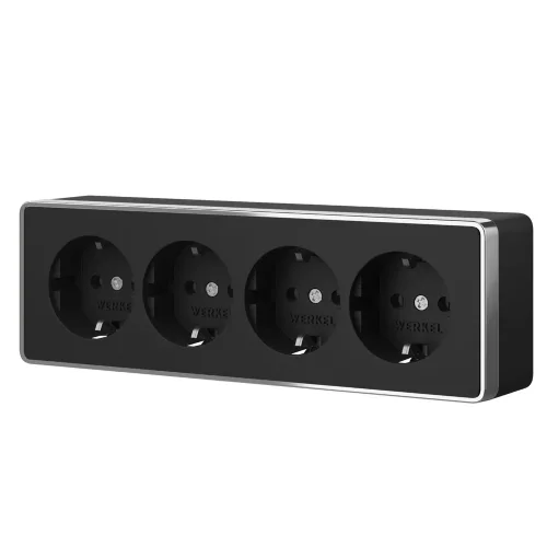 Розетка четверная с заземлением и шторками Gallant черный/хром W5072258 - фото