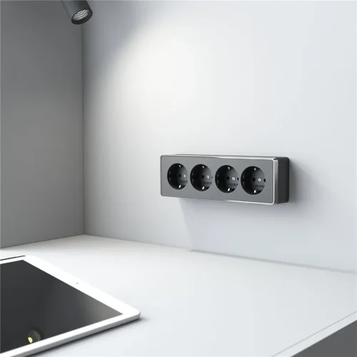 Розетка четверная с заземлением и шторками Gallant черный/хром W5072258 - фото 4