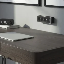 Розетка четверная с заземлением и шторками Gallant черный/хром W5072258