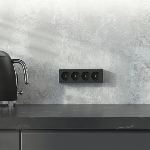 Розетка четверная с заземлением и шторками Gallant черный/хром W5072258 - фото 3