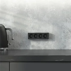 Розетка четверная с заземлением и шторками Gallant черный/хром W5072258