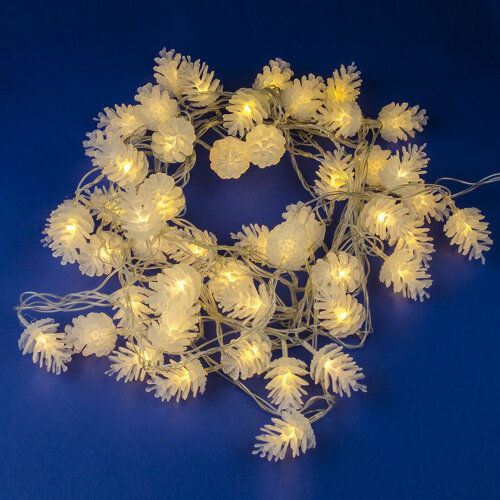 ULD-S0500-050/DTA WARM WHITE IP20 PINE CONES Гирлянда светодиодная «Шишки», 5м. 50 светодиодов. Теплый белый свет. Провод прозрачный. ТМ Uniel - фото