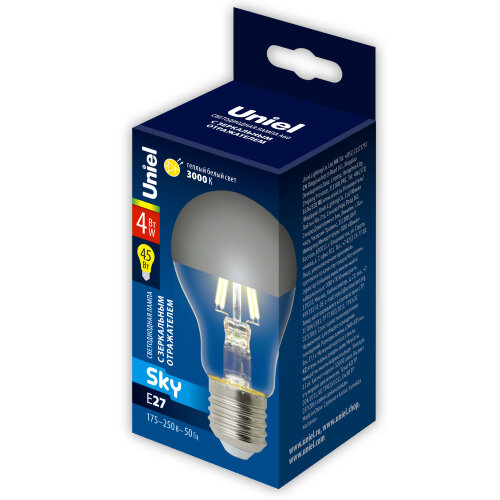 LED-A60-4W-3000K-E27-CL MIRROR-CHROME PLS02WH Лампа светодиодная, Форма A, прозрачная колба с зеркальным отражателем, Серия Sky, Теплый белый свет 3000K - фото 6