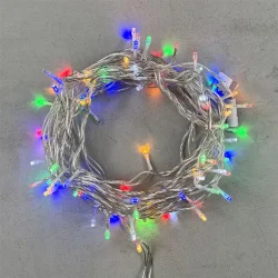 Гирлянда Нить 10м Разноцветная с Мерцанием Белого Диода 24В, 100 LED, Провод Прозрачный ПВХ, IP54