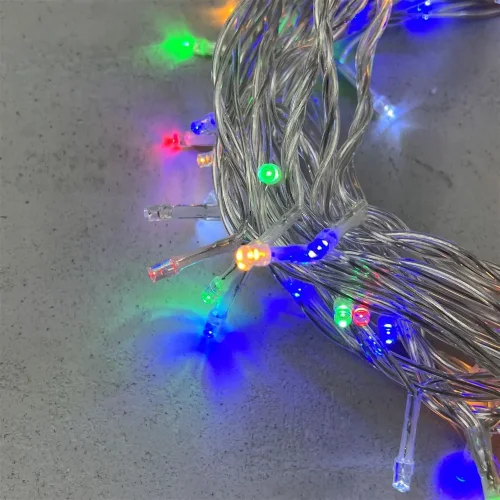 Гирлянда Нить 10м Разноцветная с Мерцанием Белого Диода 24В, 100 LED, Провод Прозрачный ПВХ, IP54. Фото 2.