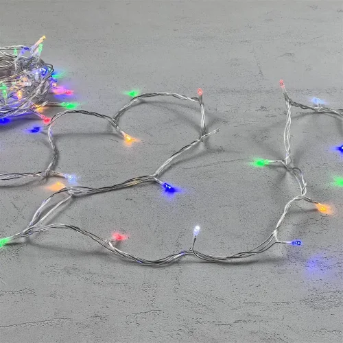 Гирлянда Нить 10м Разноцветная с Мерцанием Белого Диода 24В, 100 LED, Провод Прозрачный ПВХ, IP54. Фото 3.