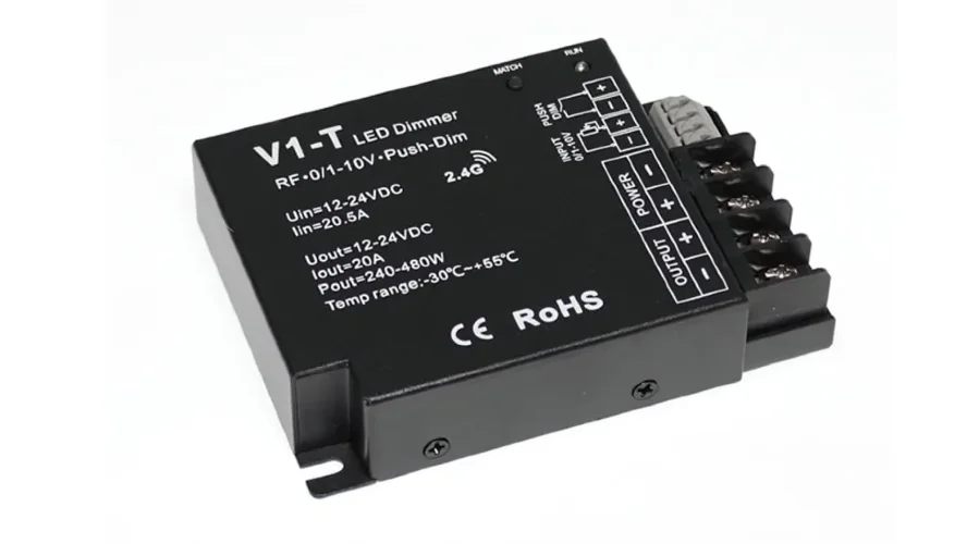 Диммер V1-T IC5 RF/0-10V/Push Dim (12/24V, 1ch x 20A, 1ch x 240/480W) - фото I