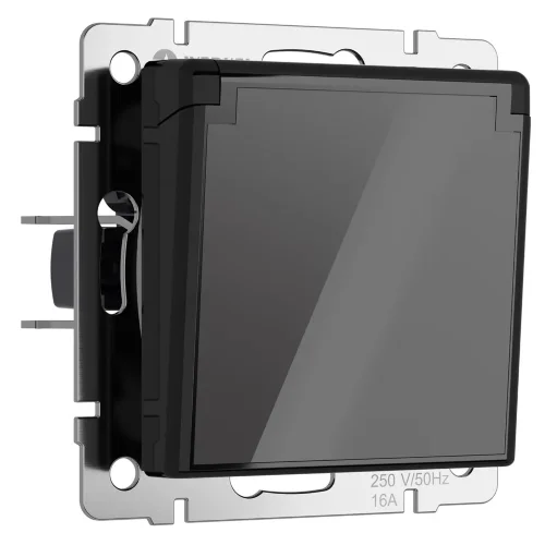 Розетка влагозащ. с зазем. с защит. крышкой и шторками (черный акрил) W1171248 - фото