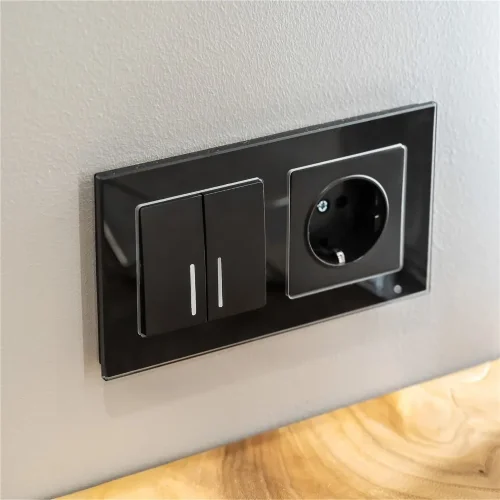 Выключатель двухклавишный проходной с подсветкой (черный матовый) W1122108 - фото 2