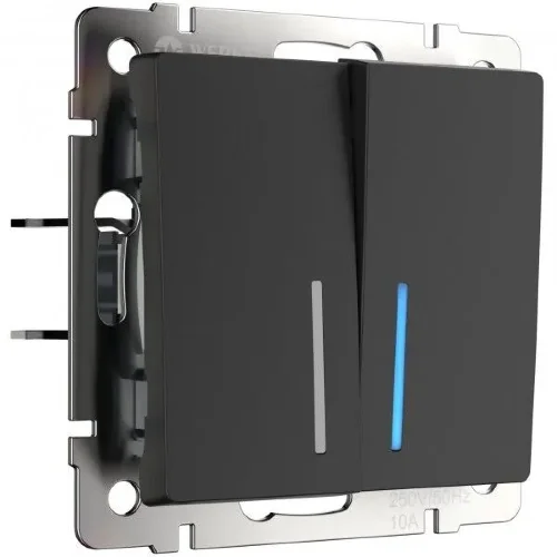 Выключатель двухклавишный проходной с подсветкой (черный матовый) W1122108 - фото