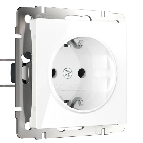 Розетка с заземлением и шторками (белая) W1171101 - фото