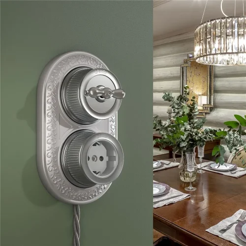 Розетка с заземлением и шторками матовый хром ретро WL19-10-02 - фото 5