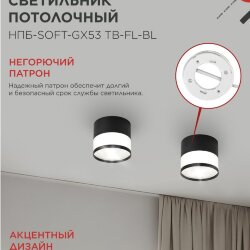 Светильник потолочный НПБ-SOFT-GX53 TB-FL-BL под GX53 матовый плафон, 82х70мм черный IN HOME