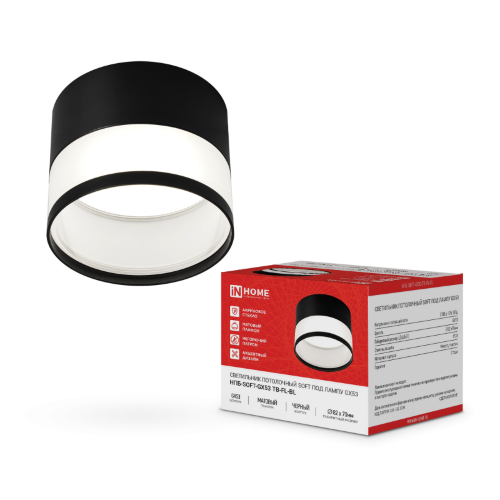 Светильник потолочный НПБ-SOFT-GX53 TB-FL-BL под GX53 матовый плафон, 82х70мм черный IN HOME - Фото