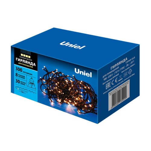 ULD-S3000-300-DGA WARM WHITE IP20 Гирлянда светодиодная, 30м, 300 светодиодов, Теплый белый свет, Провод зеленый - фото 10