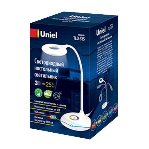 TLD-535 White-LED-250Lm-5500K-Dimmer Светильник настольный с ночником RGB, 4W, Встроенный аккумулятор 1800mAh, Сенсорный выключатель, Белый. - фото 14