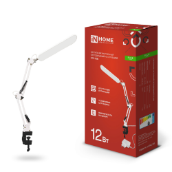 Светильник настольный светодиодный PLUS ССС-05Б 12Вт 6500К 500Лм, USB, с адаптером, на струбцине БЕЛЫЙ IN HOME