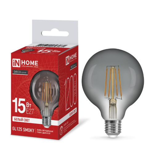 Лампа светодиодная LED-GL125-deco smoky 15Вт 230В E27 4000К 1200Лм 125мм дымчатая IN HOME - Фото