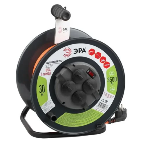 Удлинитель на метал. катушке 4х30м с заземл. 16А IP44 RMx-4es-3х1.5-30m-IP44 ПВС 3х1.5 Эра Б0046850 - фото