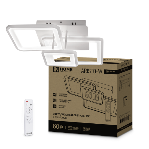 Светильник светодиодный ELEGANT ARISTO-W 60Вт 230В 3000-6500K 4700Лм 530х448х150мм пульт ДУ белый IN HOME - Фото 2