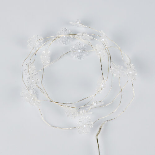 ULD-S1900-020-STB-2AA WHITE IP20 SNOWFLAKES MINI Гирлянда светодиодная на батарейках 2AA не в-к, Снежинки мини, 1.9м, 20 светодиодов, Белый свет, Провод прозрачный, TM Uniel - фото 2