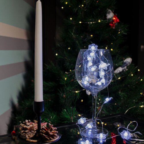 ULD-S1900-020-STB-2AA WHITE IP20 SNOWFLAKES MINI Гирлянда светодиодная на батарейках 2AA не в-к, Снежинки мини, 1.9м, 20 светодиодов, Белый свет, Провод прозрачный, TM Uniel - фото 5
