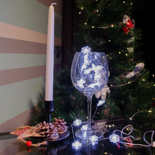 ULD-S1900-020-STB-2AA WHITE IP20 SNOWFLAKES MINI Гирлянда светодиодная на батарейках 2AA не в-к, Снежинки мини, 1.9м, 20 светодиодов, Белый свет, Провод прозрачный, TM Uniel - фото 3